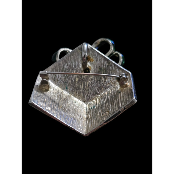 Vintage Pendant Brooch Signed MJ Christmas Present Pendant Enamel Red Green Gold - Picture 7 of 9